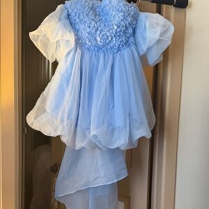 Floral Light Blue Strapless Dress